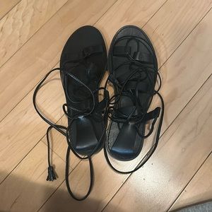 Madewell, black leather gladiator sandal